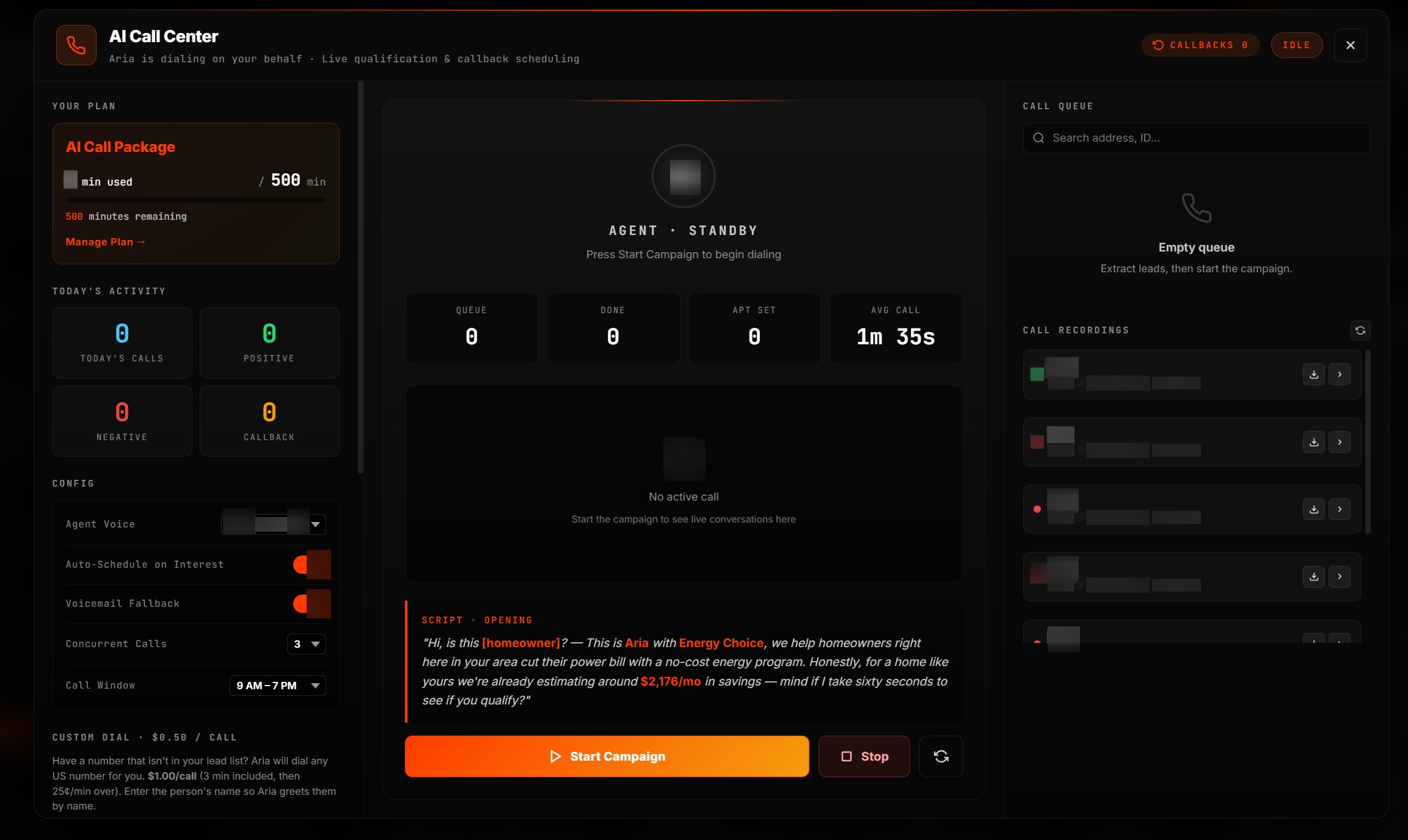 Done For You Solar AI Call Center — Ariya dialing live